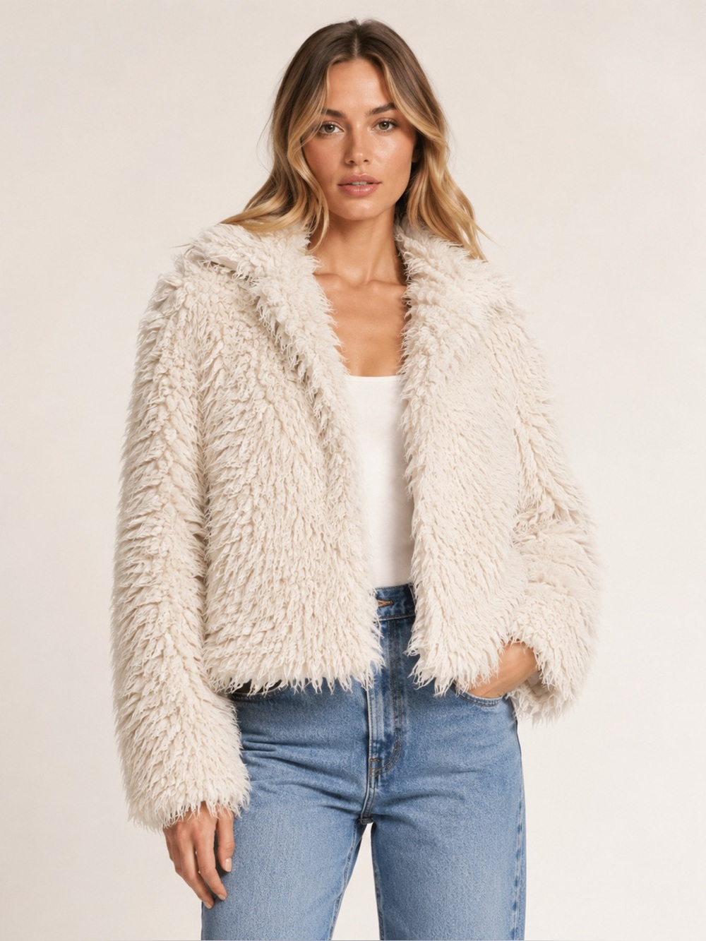 FREE PEOPLE ONCE UPON A HOOD WHITE FLUFFY SHERPA HOODED JACKET WOMENS XSMALL